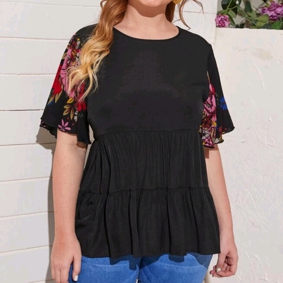 SHEIN Women's Floral Print Sleeve Peplum Blouse - Picture 3 of 12